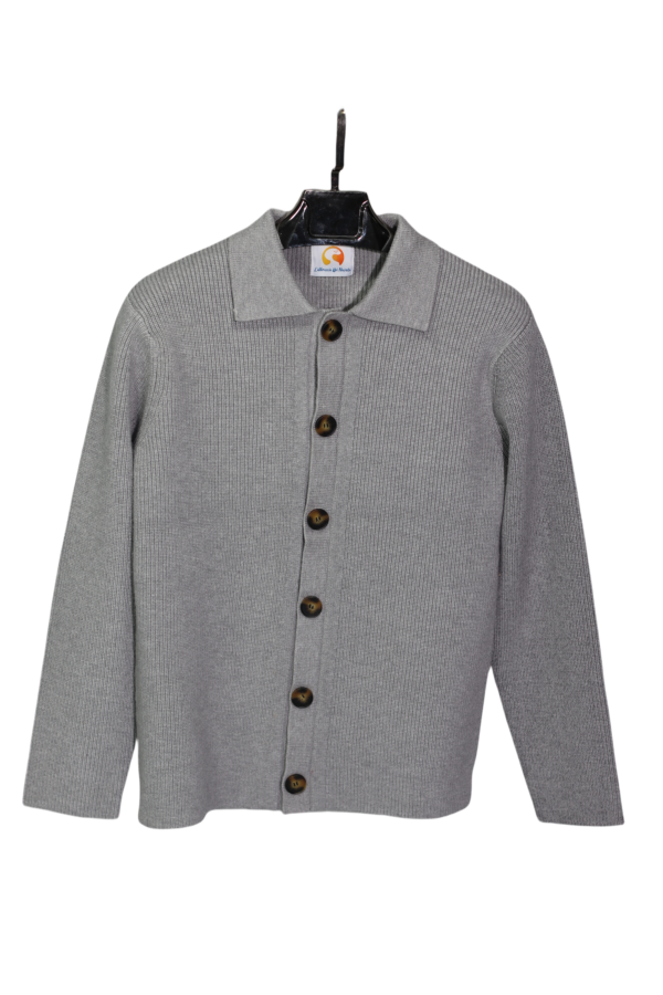 Men's wool knitted dark gray cardigan coat